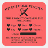Candy Red Food Allergy Alert Bakery Sticker (Vorderseite)