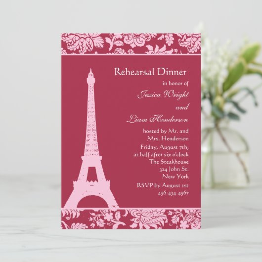 Candy Red in Paris Probe Dinner Einladung (Stehend Vorderseite)