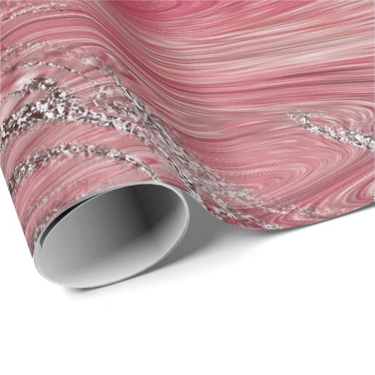 Candy Rose Silver Brush Molten Marble Shiny Glam Geschenkpapier (Rolleneckpunkt)