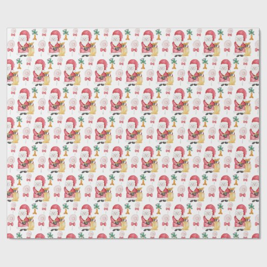 Candy Santa Christmas Pattern Wasserfarbe Geschenkpapier (Flach)