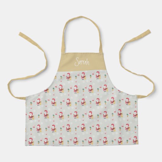 Candy Santa Christmas Pattern Wasserfarbenmonogram Schürze (Vorderseite)