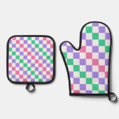 Candy shop diagonal checkerboard pattern ofenhandschuh & Topflappen-Set (Vorderseite)
