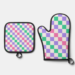 Candy shop diagonal checkerboard pattern ofenhandschuh & Topflappen-Set