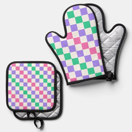 Candy shop diagonal checkerboard pattern ofenhandschuh & Topflappen-Set (Vorderseite/Rückseite)