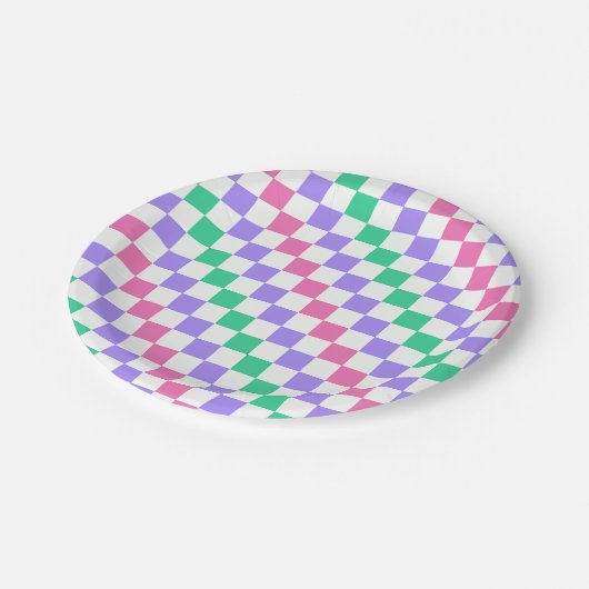 Candy shop diagonal checkerboard pattern pappteller (Schrägansicht)