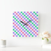 Candy shop diagonal checkerboard pattern quadratische wanduhr (Zuhause)
