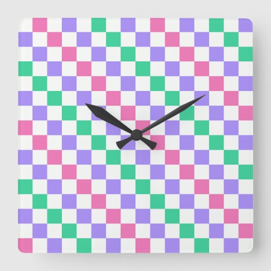 Candy shop diagonal checkerboard pattern quadratische wanduhr (Vorderseite)