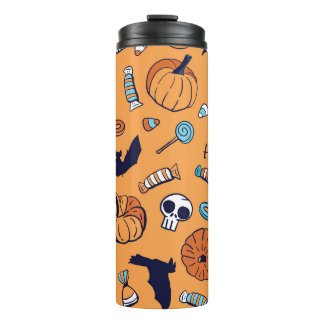 Candy Skull Pumpkin Bat Nahtlose Muster. Thermosbecher