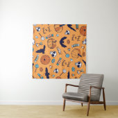 Candy Skull Pumpkin Bat Nahtlose Muster. Wandteppich (Beispiel (Horizontal))