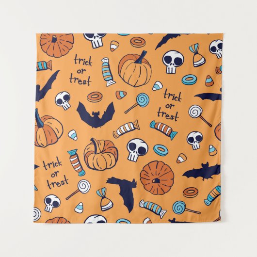 Candy Skull Pumpkin Bat Nahtlose Muster. Wandteppich (Vorderseite)