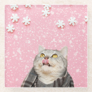 Candy Snowflake Cat Glass Untersetzer