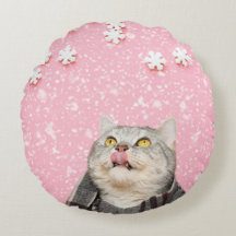 Candy Snowflake Cat Round Kissen