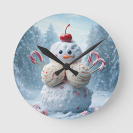 Candy Snowman Wall Clock - Fun Winter Wonderland D Runde Wanduhr