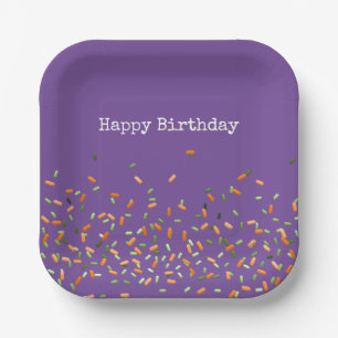 Candy Sprinkles Happy Birthday Orange Green Lila Pappteller