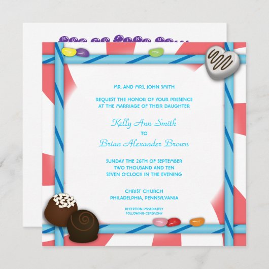 Candy Square Einladung (Vorne/Hinten)