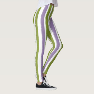 Candy Stripe Art Grün Lila vertikaler Streifen Leggings
