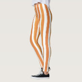 Candy Stripe Art Orange und Weiß Vertikal gestreif Leggings (Links)