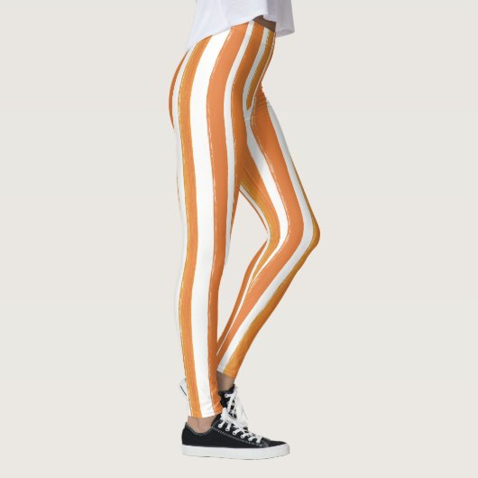 Candy Stripe Art Orange und Weiß Vertikal gestreif Leggings (Rechts)