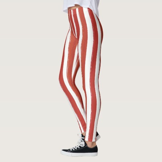Candy Stripe Art rot und weiß Vertikal gestreift Leggings (Links)