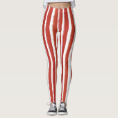 Candy Stripe Art rot und weiß Vertikal gestreift Leggings (Vorderseite)