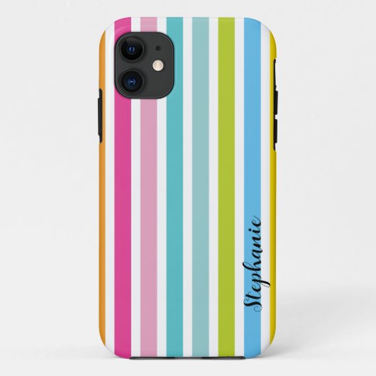 Candy Stripe Personalize Name Monogram iPhone Case (Rückseite)