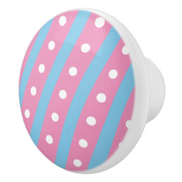 Candy Stripe & Polka Dot Keramik Knock (rosa & bla Keramikknauf