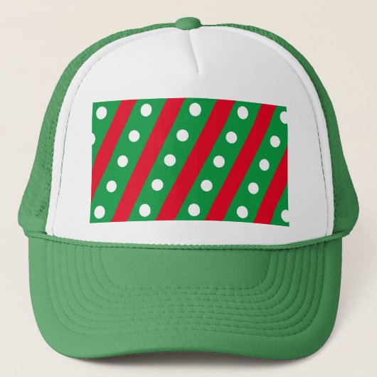 Candy Stripe & Polka Dot Trucker Hat (grün & rot) Truckerkappe (Vorderseite)