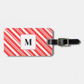 Candy Stripe Red and White Monogrammed Christmas Gepäckanhänger (Vorderseite horizontal)