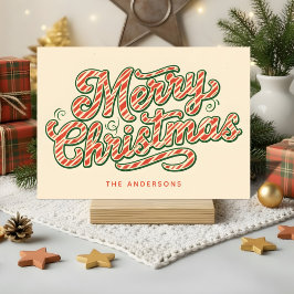 Candy Stripe Retro Script Merry Christmas Feiertagskarte