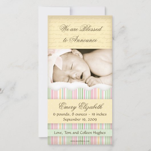 Candy Striped Foto Card: Mädchen Ankündigung (Vorderseite)