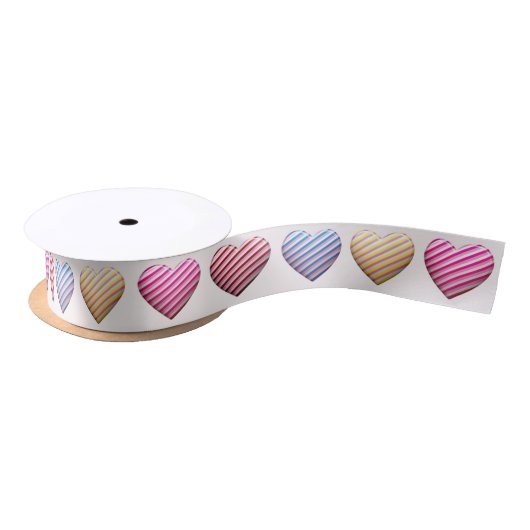 Candy Striped Pastel Color Hearts Satinband (Spule)