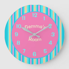 Candy Striped with Large Numbers Childs Wall Clock Große Wanduhr