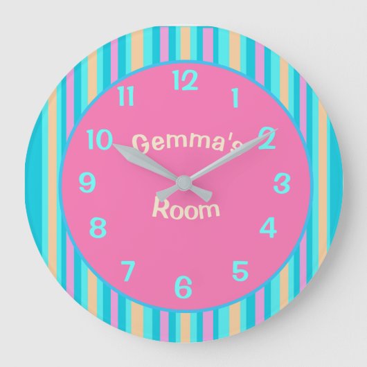 Candy Striped with Large Numbers Childs Wall Clock Große Wanduhr (Vorderseite)