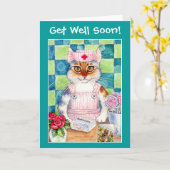 Candy Striper Krankenschwester Katze wünscht bald  Karte (Gelbe Blume)