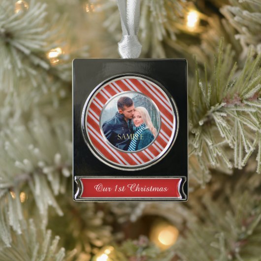 Candy Stripes Erste Weihnachten Banner-Ornament Silber (Baum)