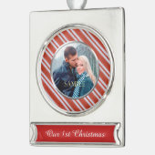 Candy Stripes Erste Weihnachten Banner-Ornament Silber (Links)