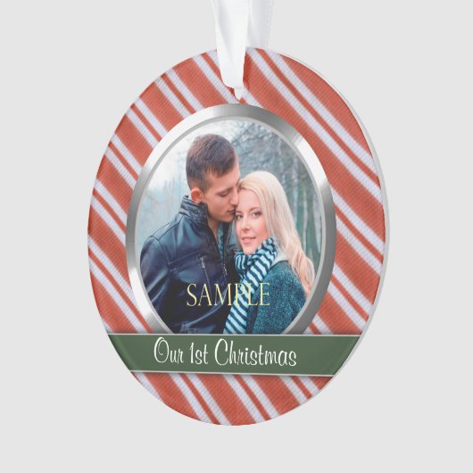 Candy Stripes Erste Weihnachtsvorlage Ornament (Vorderseite)