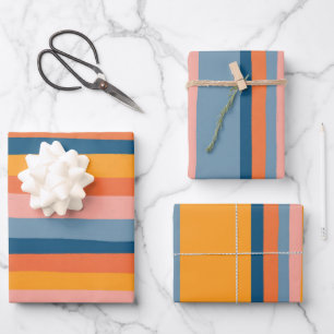 Candy Stripes farbenfroh Orange Pink Blue Geschenkpapier Set