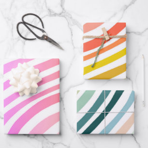 Candy Stripes farbig Orange Rosa Blauer Gren Geschenkpapier Set