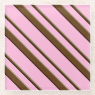 Candy Stripes, rosa und schokoladenbraun Glasuntersetzer