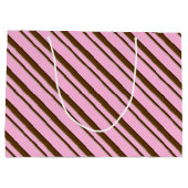 Candy Stripes, rosa und schokoladenbraun Große Geschenktüte (Rückseite)