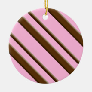 Candy Stripes, rosa und schokoladenbraun Keramikornament