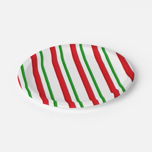 Candy Stripes, rot, grün und weiß Pappteller (Schrägansicht)