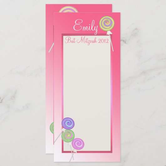 Candy Sweet Bat Mitzvah Programmkarte Programm (Vorne/Hinten)