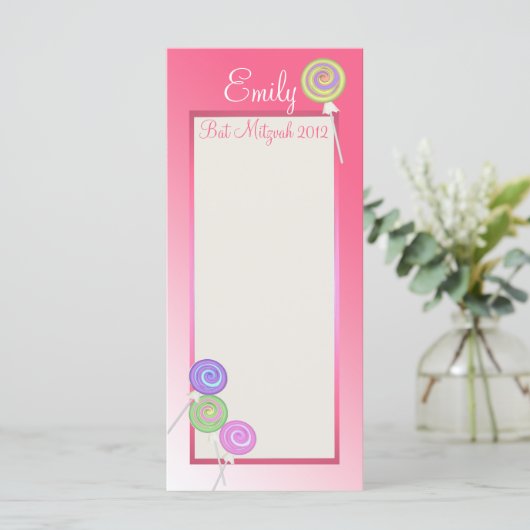 Candy Sweet Bat Mitzvah Programmkarte Programm (Stehend Vorderseite)