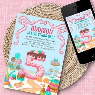 Candy Sweet Girl's Candyland 5. Geburtstag Einladung