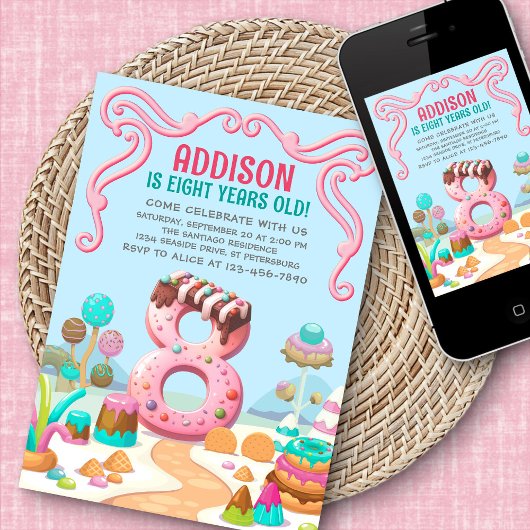 Candy Sweet Girl's Candyland 8. Geburtstag Einladung