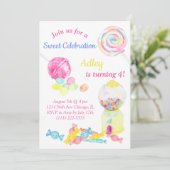Candy Sweet Lollipop Girl Birthday Einladung (Stehend Vorderseite)
