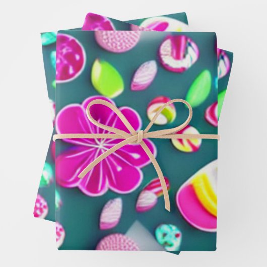Candy Sweet pink grün, weiße, vielfarbige Bonbons Geschenkpapier Set (Beispiel)