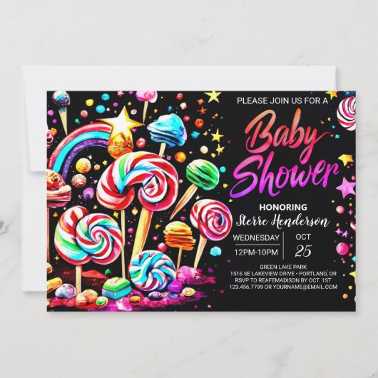 Candy Sweet Wonderland Baby Dusche Einladung (Vorderseite)